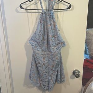 Do+Be Blue Lace Romper with Open Back